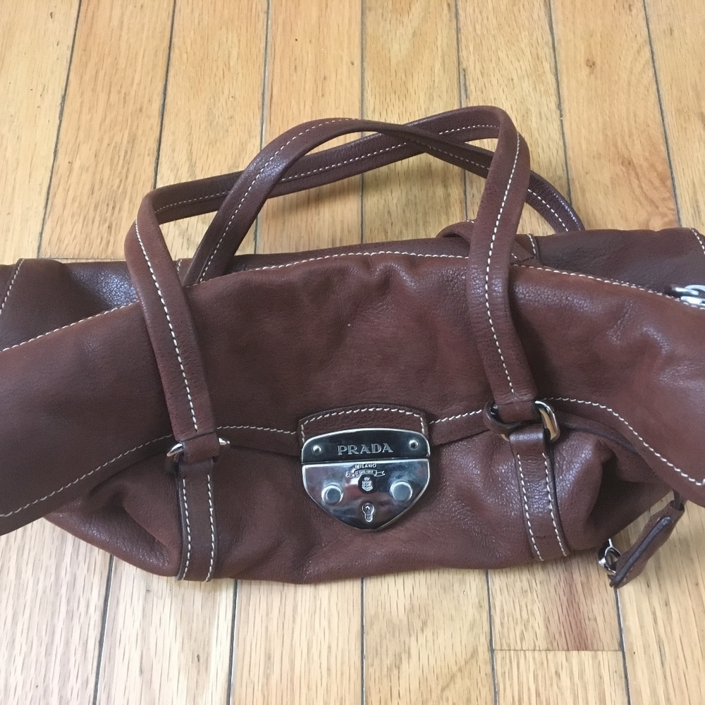 Gorgeous Authentic PRADA Brown Leather Satchel Bag
